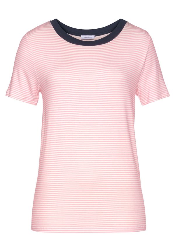 LASCANA LASCANA Тениска  нейви синьо / светлорозово / бяло