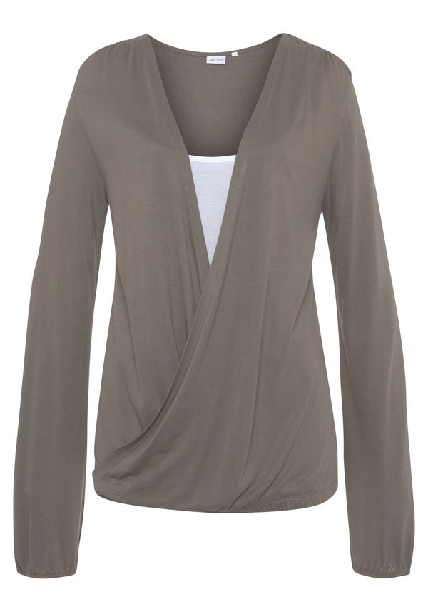 LASCANA LASCANA Тениска  сиво / бяло