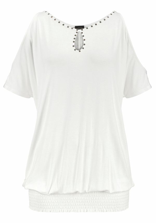 LASCANA LASCANA Тениска  сребърно / бяло