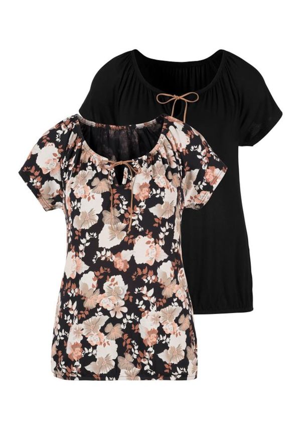 LASCANA LASCANA Тениска  телесен цвят / черно / бяло