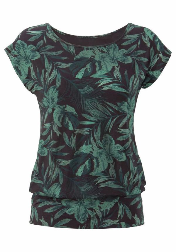 LASCANA LASCANA Тениска  тъмнозелено / черно