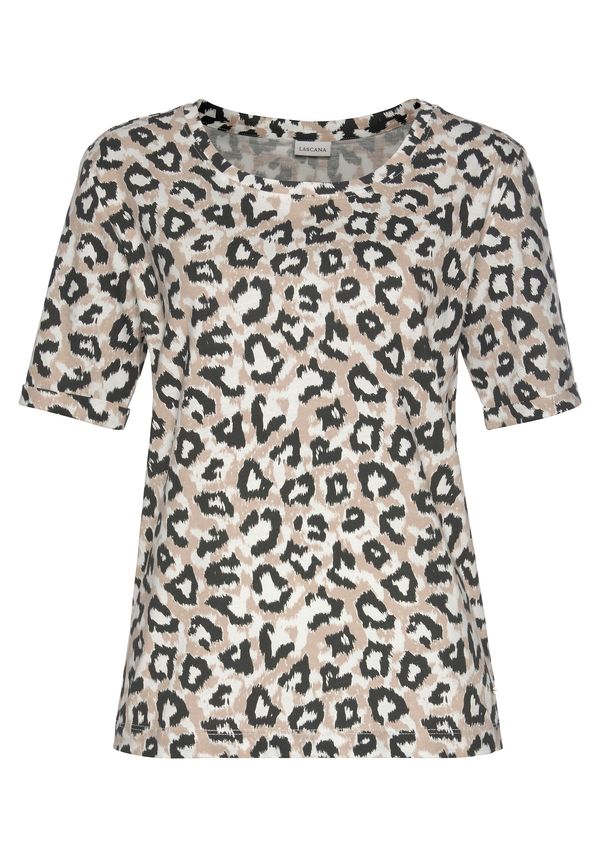 LASCANA LASCANA Тениска за спане  бежово / черно / бяло