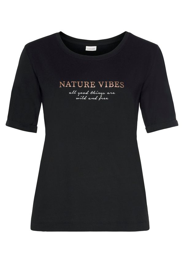 LASCANA LASCANA Тениска за спане  кафяво / черно / бяло