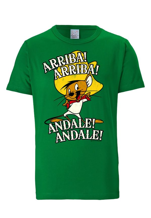 LOGOSHIRT LOGOSHIRT Тениска 'Looney Tunes Arriba! Andale!'  светлокафяво / жълто / зелено / бяло