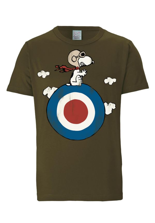 LOGOSHIRT LOGOSHIRT Тениска 'Peanuts - Snoopy Pilot'  синьо / маслина / червено / бяло
