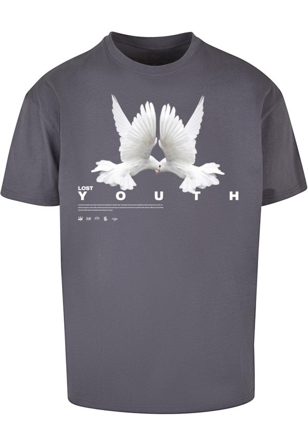 Lost Youth Lost Youth Тениска 'Dove'  тъмносиво / бяло