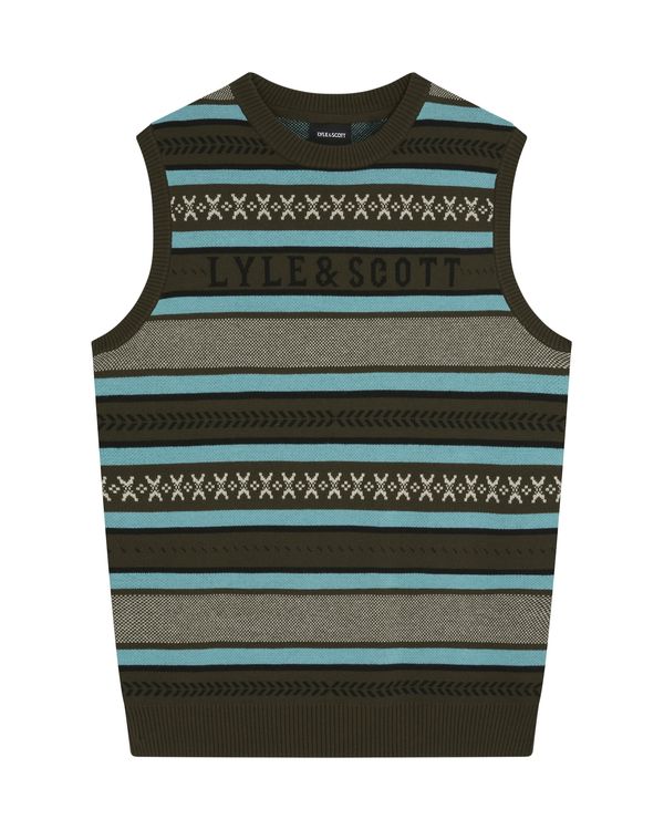 Lyle & Scott Lyle & Scott Мъжки плетен пуловер без ръкави 'Glenn'  тюркоазен / тъмнозелено / бяло