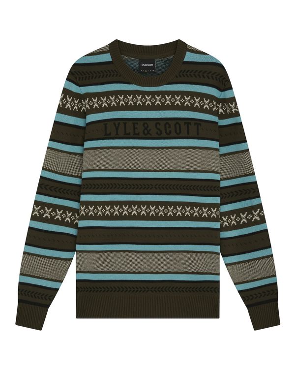 Lyle & Scott Lyle & Scott Пуловер 'Glen'  аквамарин / елхово зелено / черно
