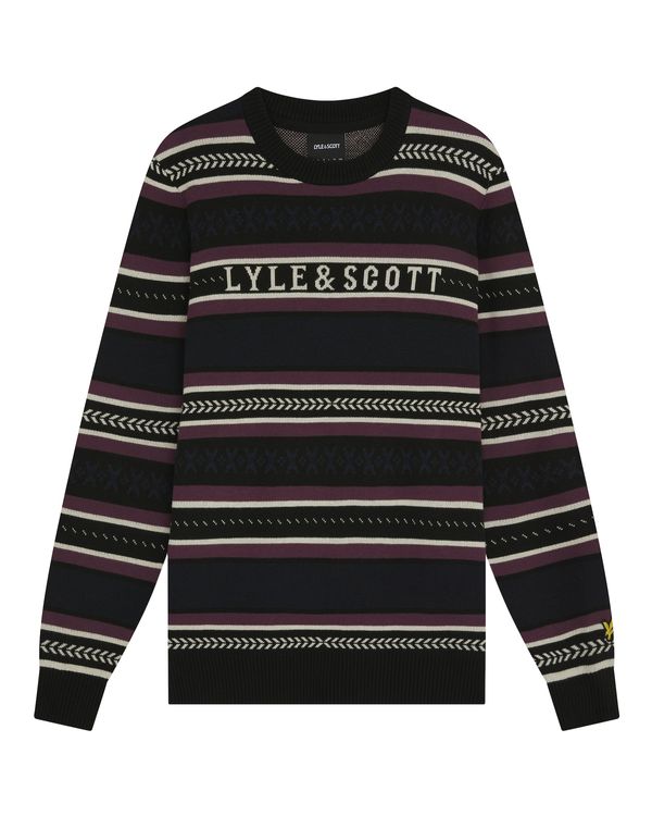 Lyle & Scott Lyle & Scott Пуловер 'Glen Fair Isle'  винено червено / черно / мръсно бяло