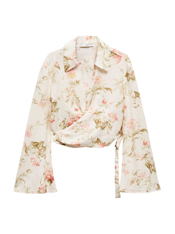 MANGO MANGO Блуза 'CARLA'  зелено / бледорозово / мръсно бяло