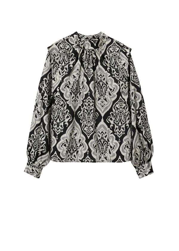 MANGO MANGO Блуза 'Etnia'  сребърно сиво / черно / бяло