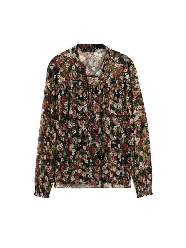 MANGO MANGO Блуза 'ROSES'  зелено / тъмночервено / черно / бяло