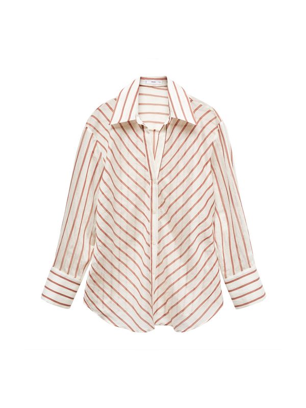 MANGO MANGO Блуза  ръждиво кафяво / бял памук