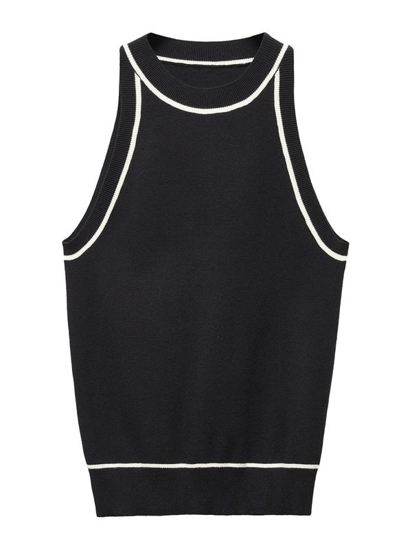 MANGO MANGO Плетен топ 'PIPING'  черно / бяло