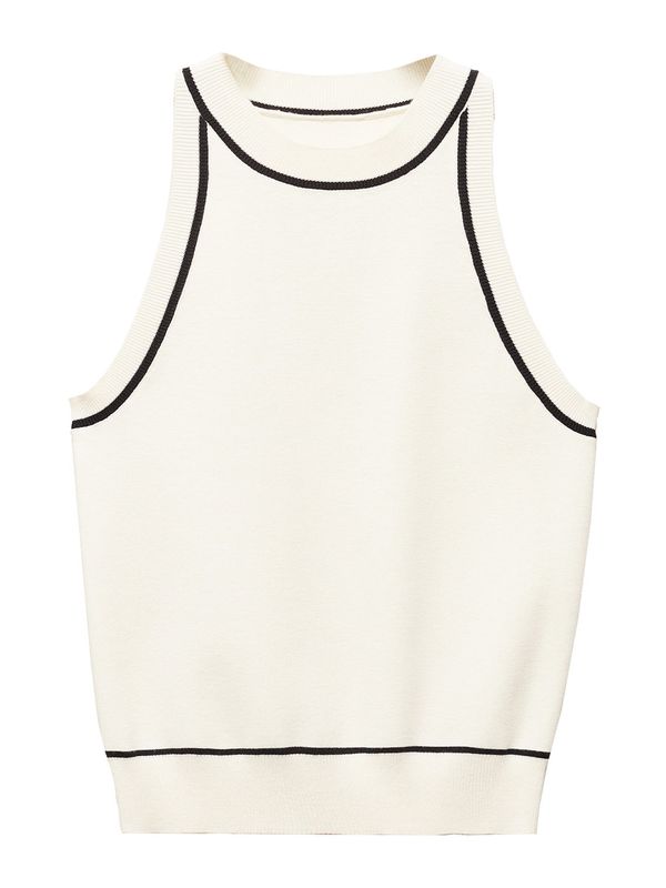 MANGO MANGO Плетен топ 'PIPING'  черно / естествено бяло