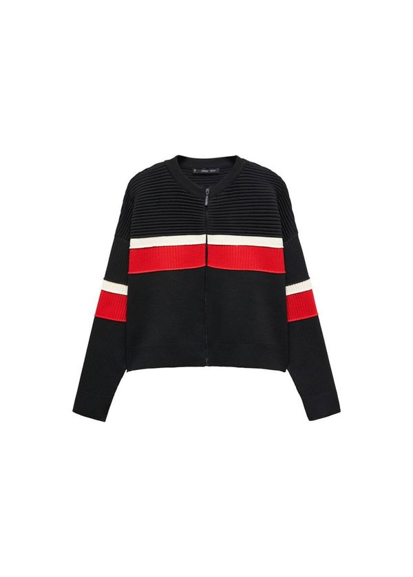 MANGO MANGO Плетена жилетка 'Bizcoxit'  червено / черно / бяло