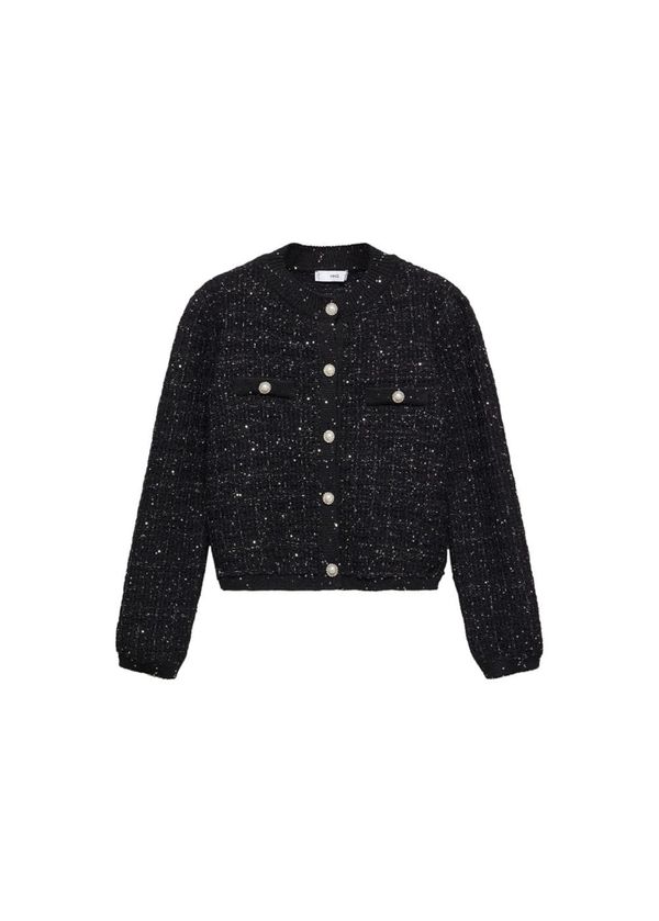 MANGO MANGO Плетена жилетка 'Naomi'  черно / бяло