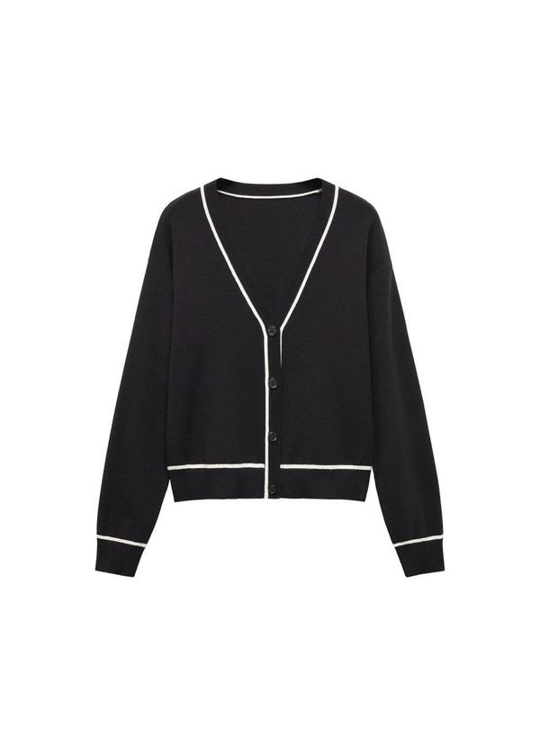 MANGO MANGO Плетена жилетка 'Piping'  черно / бяло