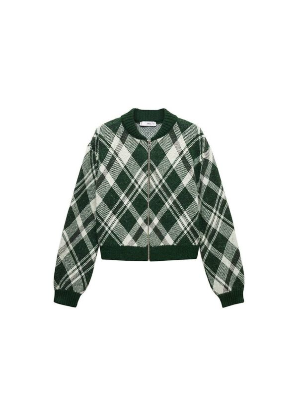 MANGO MANGO Плетена жилетка 'Weedy'  тъмнозелено / бяло