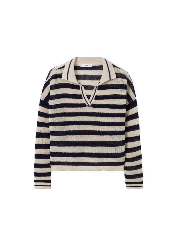 MANGO MANGO Пуловер 'Caja'  бежово / нейви синьо