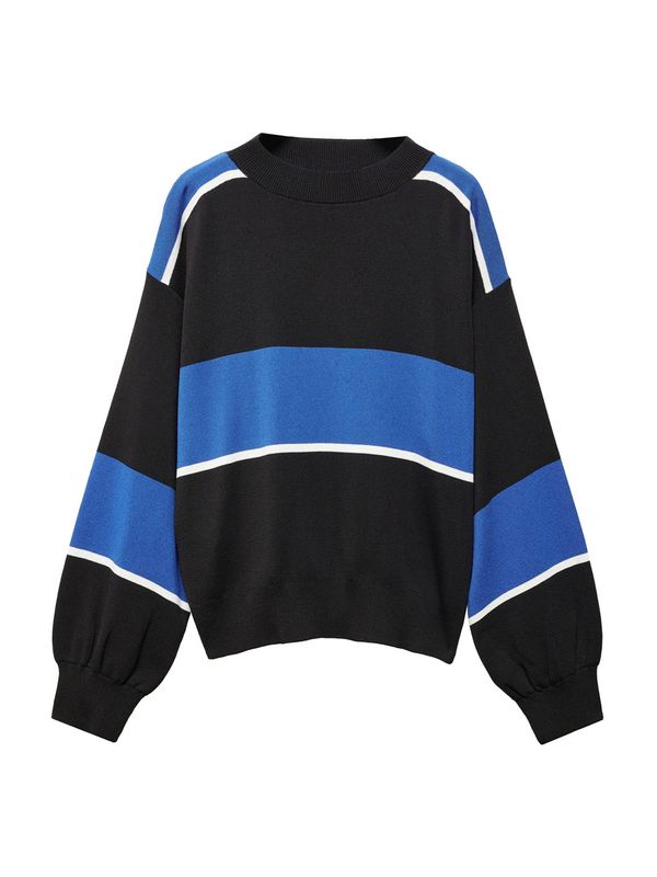 MANGO MANGO Пуловер 'Carlota'  нейви синьо / кралско синьо / бяло