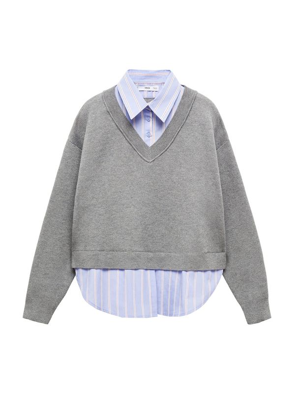 MANGO MANGO Пуловер 'Chiara'  светлосиньо / сив меланж / бяло