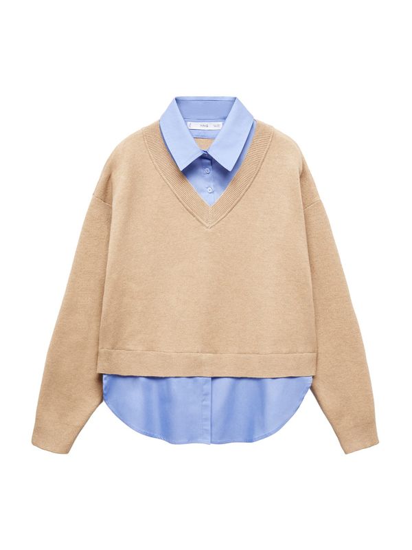 MANGO MANGO Пуловер 'Chiara'  светлосиньо / светлокафяво