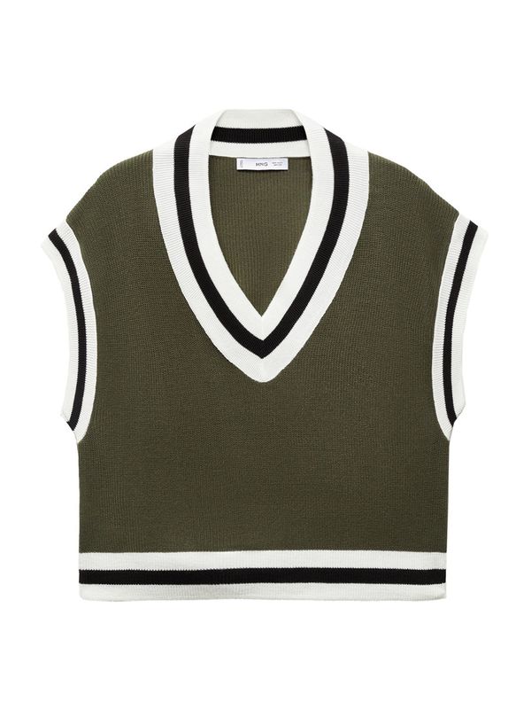 MANGO MANGO Пуловер 'COLLEGE'  маслина / черно / бяло