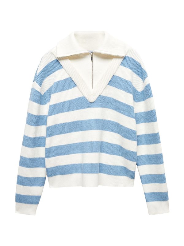 MANGO MANGO Пуловер 'EMPIRE'  светлосиньо / бял памук