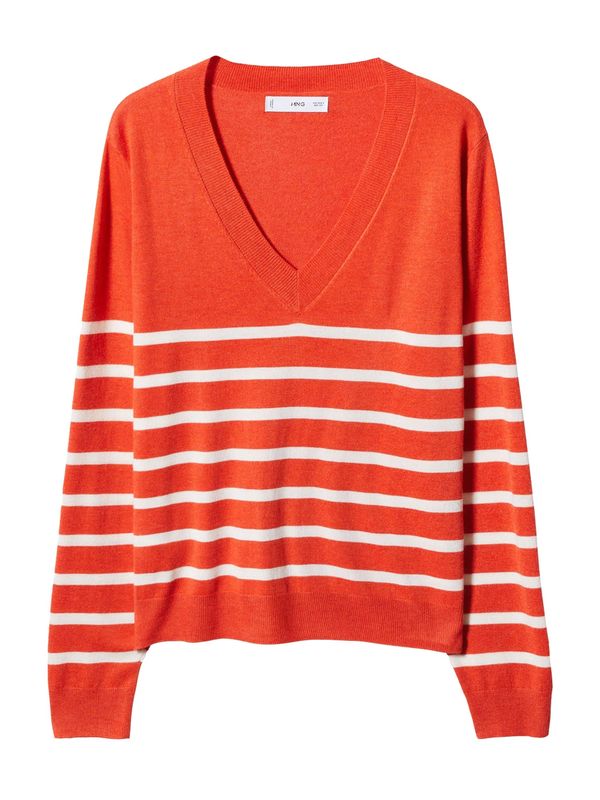 MANGO MANGO Пуловер 'LUCCA'  бежово / светлочервено