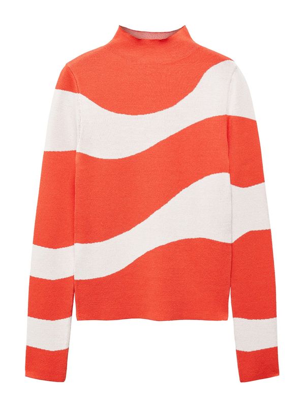 MANGO MANGO Пуловер 'Piruleta'  оранжево-червено / бяло