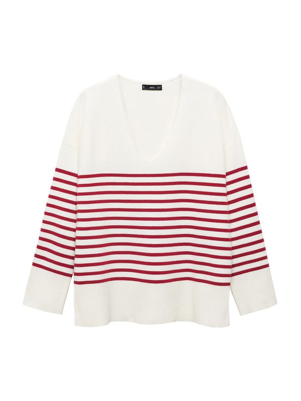 MANGO MANGO Пуловер 'TORTUGAV'  червено / бяло