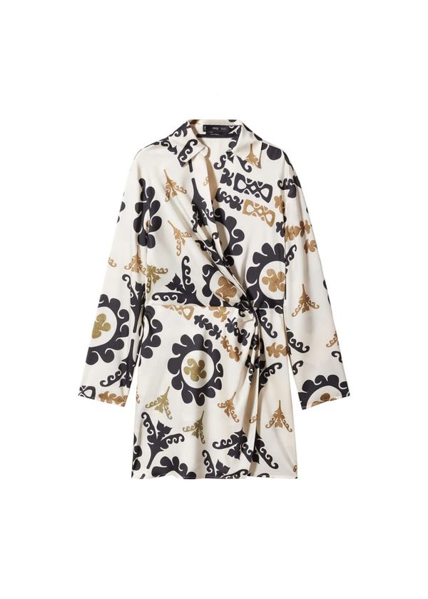 MANGO MANGO Рокля тип риза 'Jerez'  таупе сиво / черно / бяло
