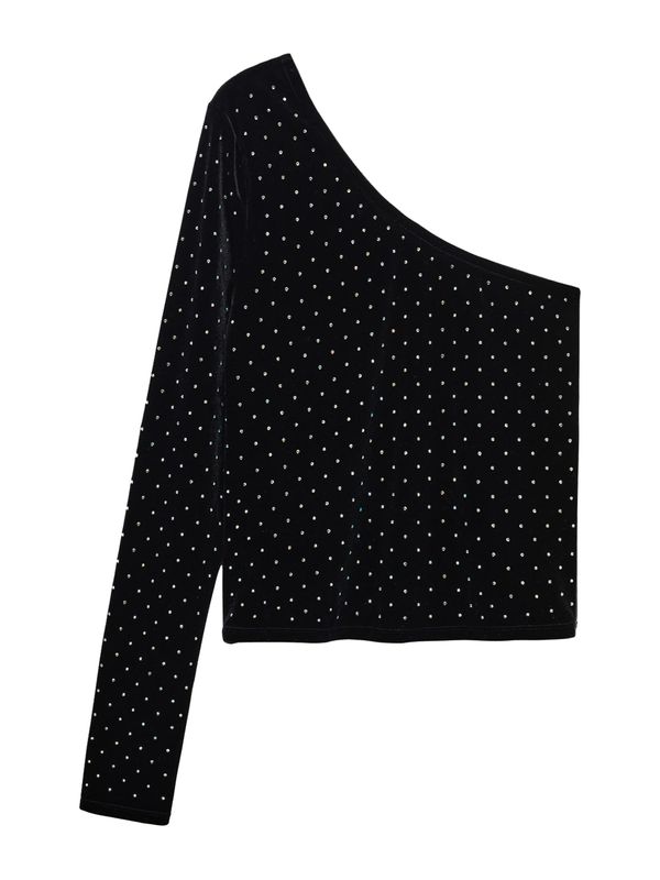 MANGO MANGO Тениска  черно / сребърно