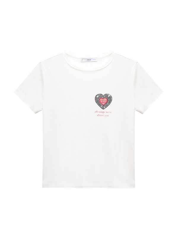 MANGO MANGO Тениска 'SONG'  светлосиво / тъмносиво / червено / бяло