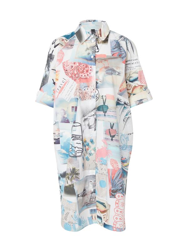 Marc Cain Marc Cain Рокля тип риза  светлосиньо / тъмносиво / пастелно червено / бяло