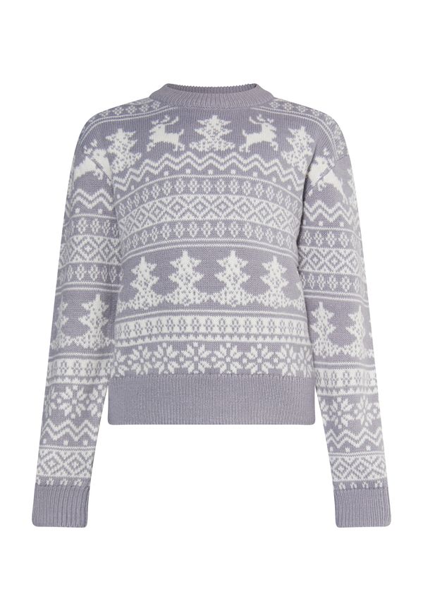 MO MO Пуловер 'Mimo'  сиво / бяло