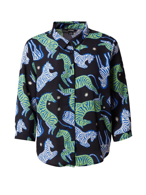 Monki Monki Блуза  синьо / тревнозелено / черно