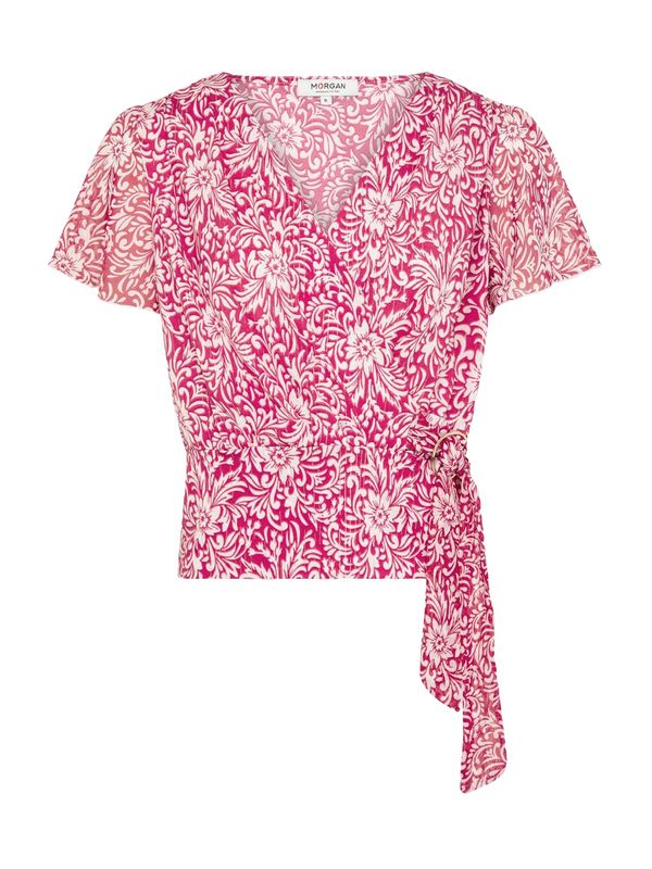 Morgan Morgan Тениска  магента / бял памук