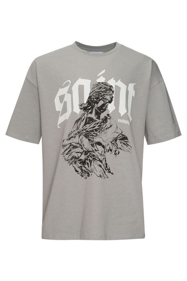 Multiply Apparel Multiply Apparel Тениска 'Saint'  сиво / черно / бяло