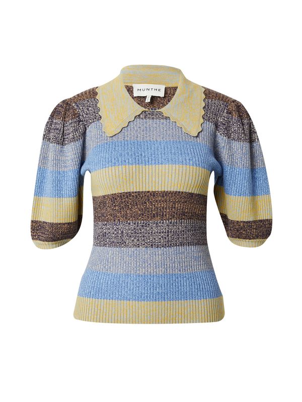 Munthe Munthe Пуловер 'MILENA'  нейви синьо / лазурно синьо / светлокафяво / горчица