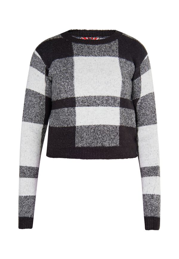 myMo ROCKS myMo ROCKS Пуловер 'Ucy'  черно / черен меланж / бяло