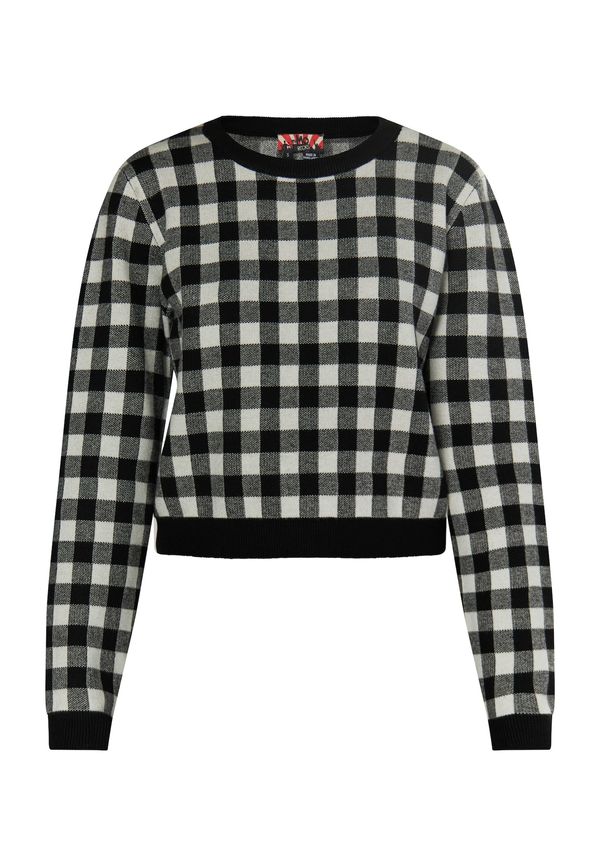 myMo ROCKS myMo ROCKS Пуловер 'Ucy'  тъмносиво / черно / бяло