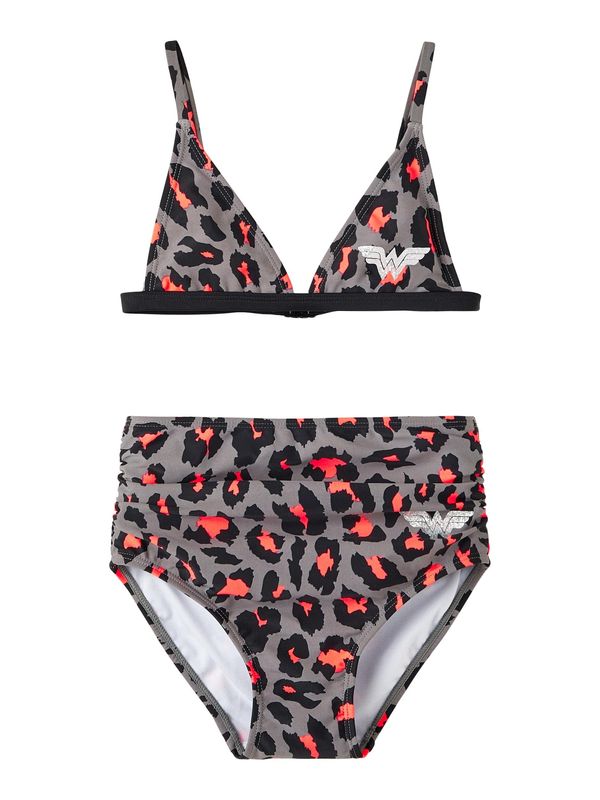 NAME IT NAME IT Бански тип бикини 'Wonder Woman'  тъмносиво / неоново оранжево / черно / бяло