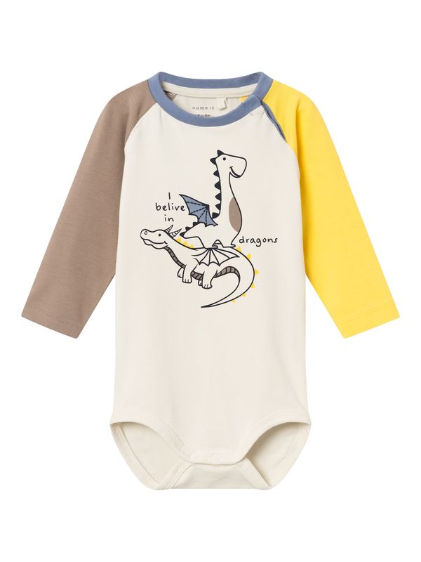 NAME IT NAME IT Бебешки гащеризони/боди 'DISH'  кремаво / опушено синьо / светлокафяво / жълто