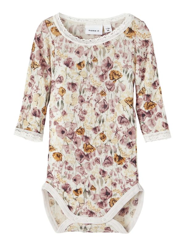 NAME IT NAME IT Бебешки гащеризони/боди 'Wang'  бежово / тъмнозелено / пепел от рози