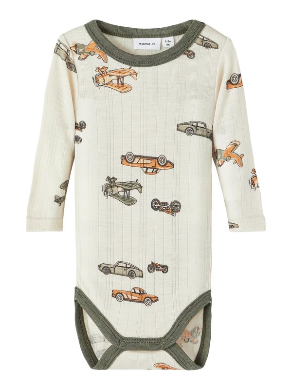 NAME IT NAME IT Бебешки гащеризони/боди 'Wang'  кремаво / маслина / оранжево / черно