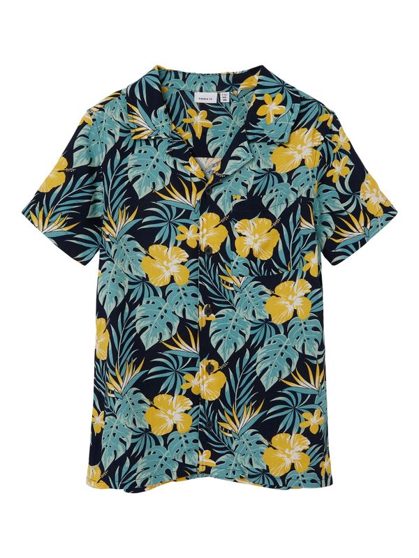 NAME IT NAME IT Риза 'FERANE'  нощно синьо / сапфирено синьо / златистожълто / бяло