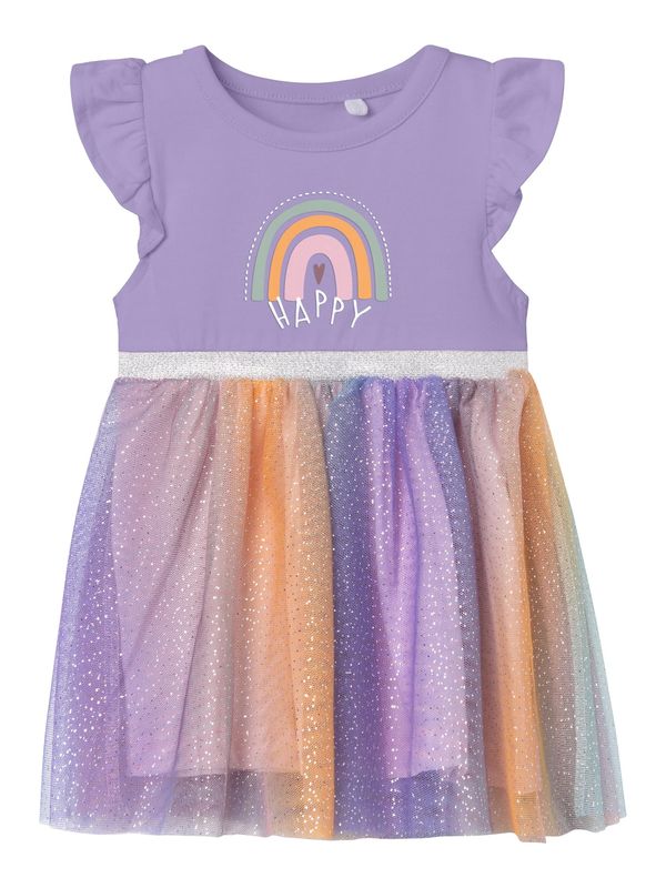 NAME IT NAME IT Рокля 'HAPPI'  лайм / лавандула / оранжево / сребърно