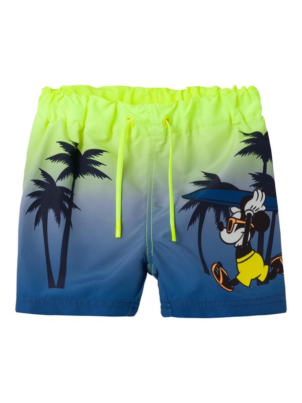 NAME IT NAME IT Шорти за плуване 'MACK MICKEY'  морскосиньо / неоново жълто / черно / мръсно бяло